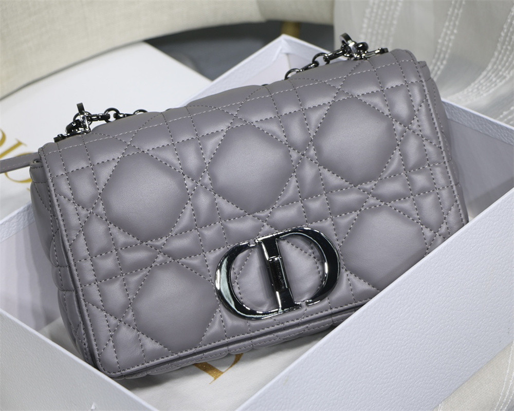 MEDIUM D10r CARO BAG Grey S*pple Cannage Calfskin With Silver Hardware 25.5 x 15.5 x 8 cm