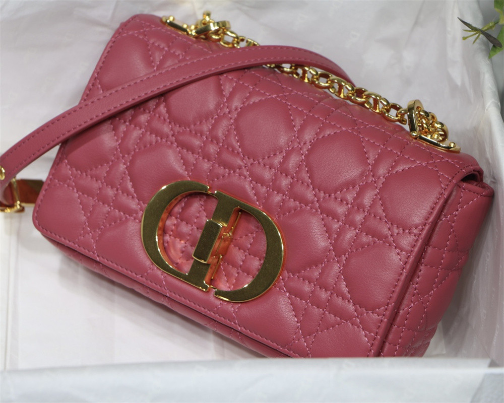 SMALL D10r CARO BAG Light red S*pple Cannage Calfskin 20 x 12 x 7 cm