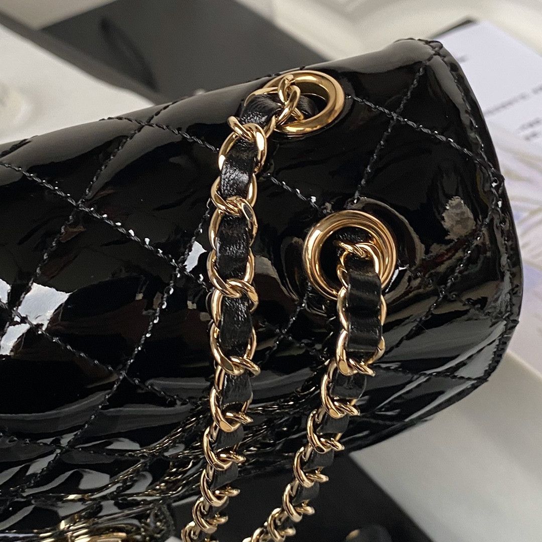 Ch**el FLAP BAG & STAR COIN PURSE BLACK 15.5×24×7.5cm