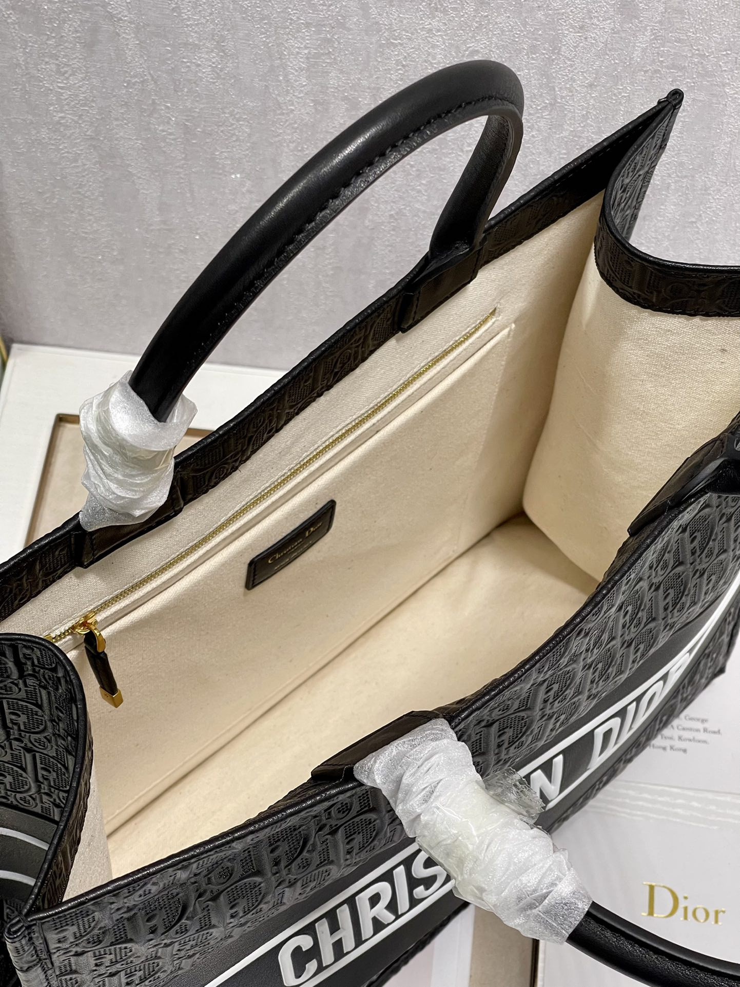 Large D10r Book Tote Black White D10r Oblique Embossed Calfskin 16.5 x 14 x 7.5 inches