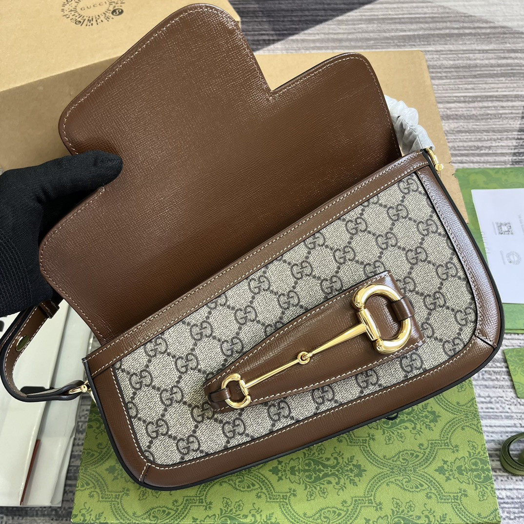 Gvc*1 HORSEBIT 1955 SMALL SHOULDER BAG Beige Brown 10.4"W x 6.7-4.1"H x 3.1-1.6"D
