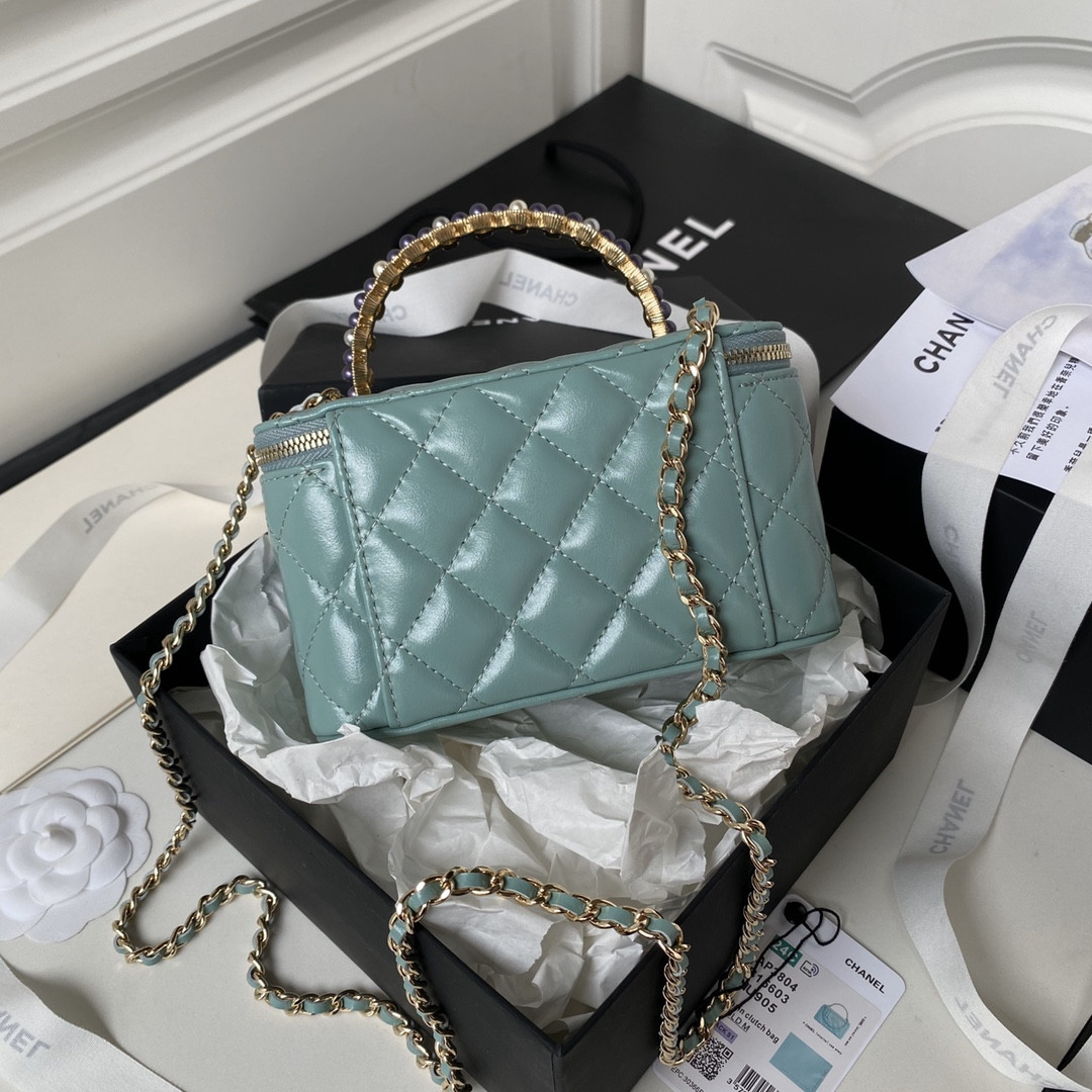 Ch**el 24P CHAIN LEATHER SQUARE BOX SHOULDER BAG BLUE 16x10x8cm