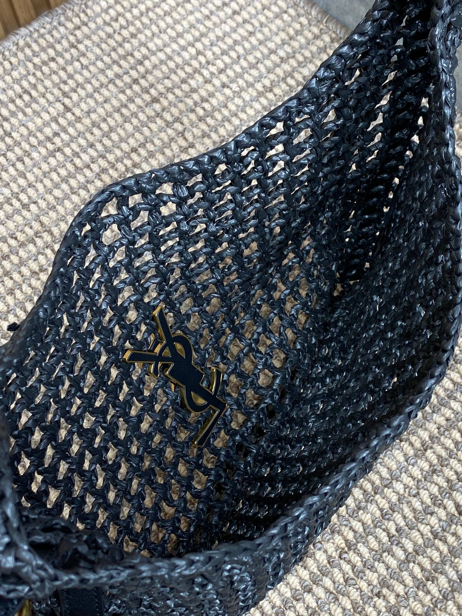 Y51 OXALIS BAG IN RAFFIA MACRAMÉ BLACK 14.6X 5.7X1.2INCHES