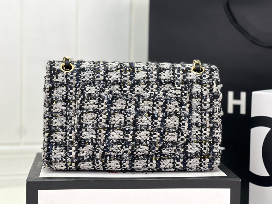 Ch**el classic 11.12 handbag tweed & gold-tone metal 6 × 9.9 × 2.5 in