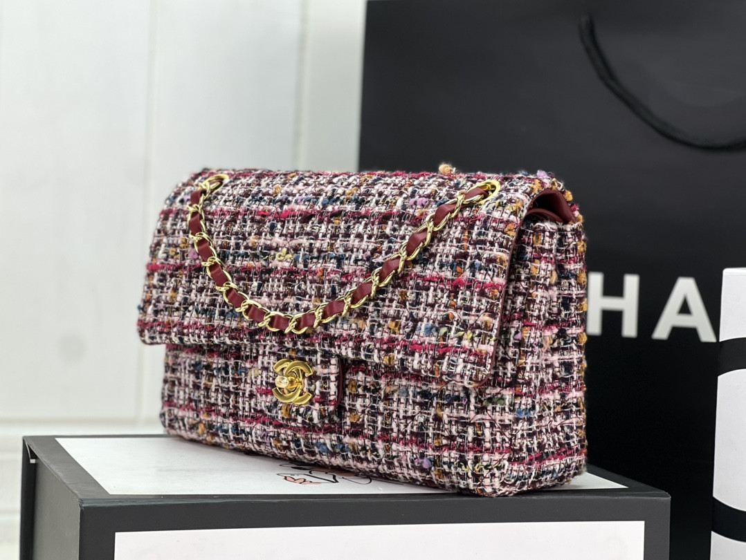 Ch**el classic 11.12 handbag tweed & gold-tone metal 6 × 9.9 × 2.5 in