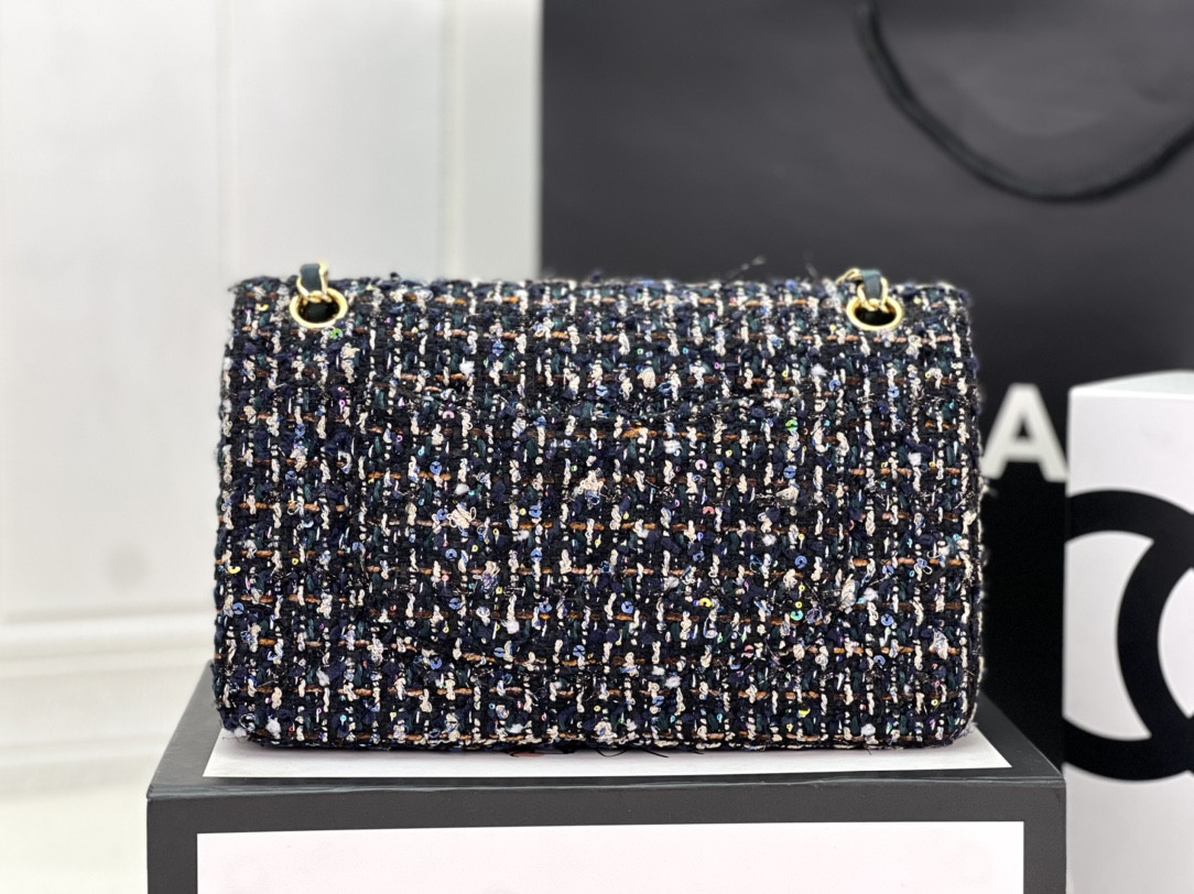 Ch**el classic 11.12 handbag tweed & gold-tone metal 6 × 9.9 × 2.5 in