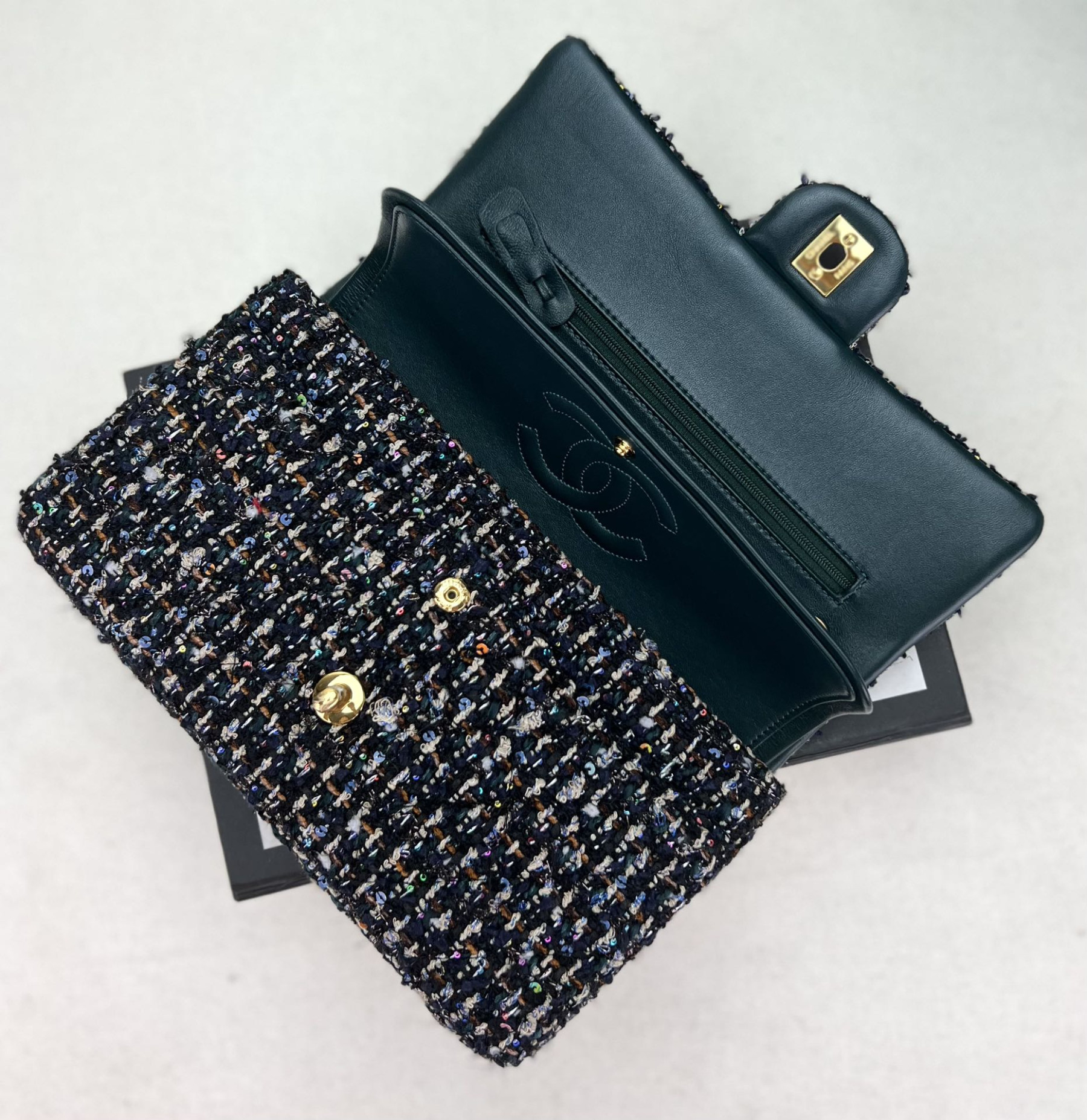 Ch**el classic 11.12 handbag tweed & gold-tone metal 6 × 9.9 × 2.5 in