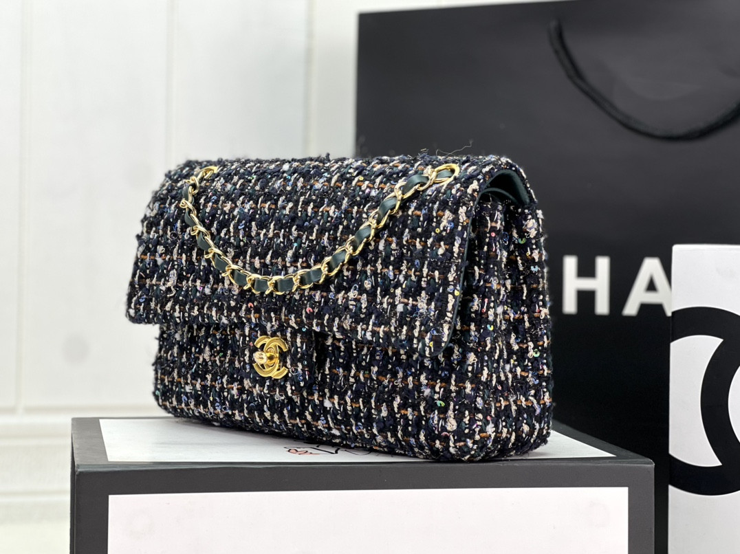 Ch**el classic 11.12 handbag tweed & gold-tone metal 6 × 9.9 × 2.5 in