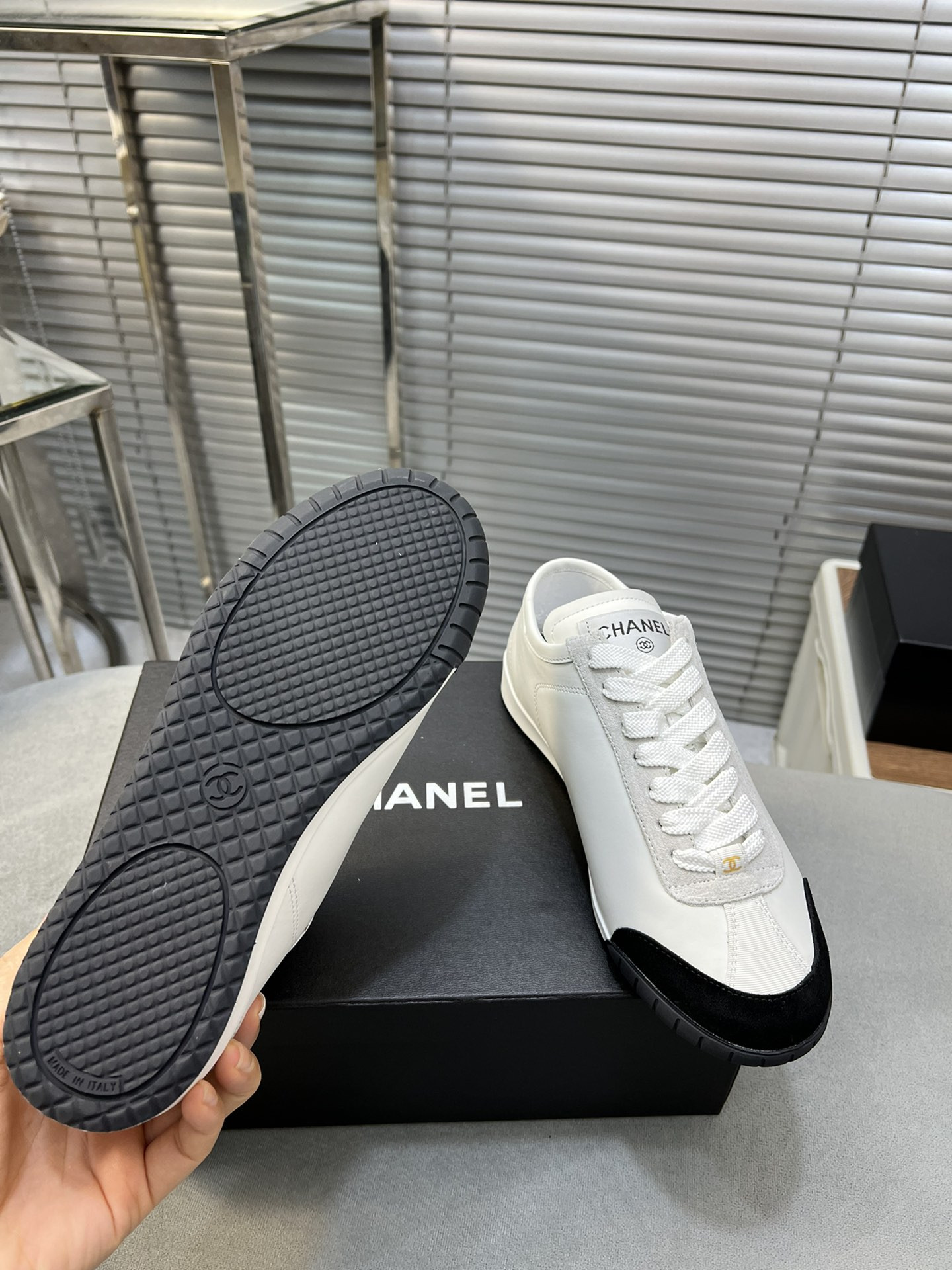 UA Ch**el SNEAKERS Calfskin & Suede Calfskin White & Black