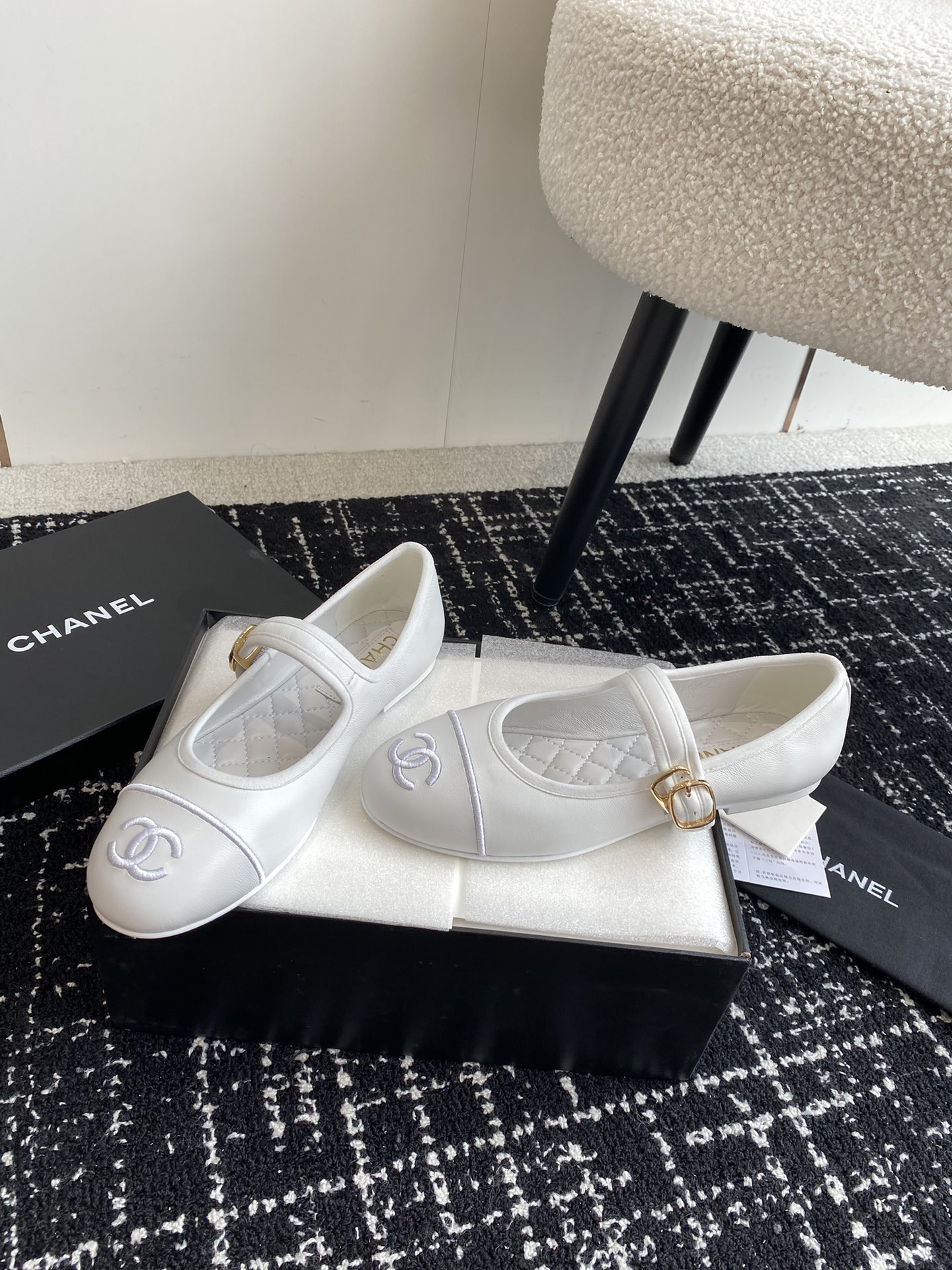 UA Ch**el MARY JANES Lambskin White