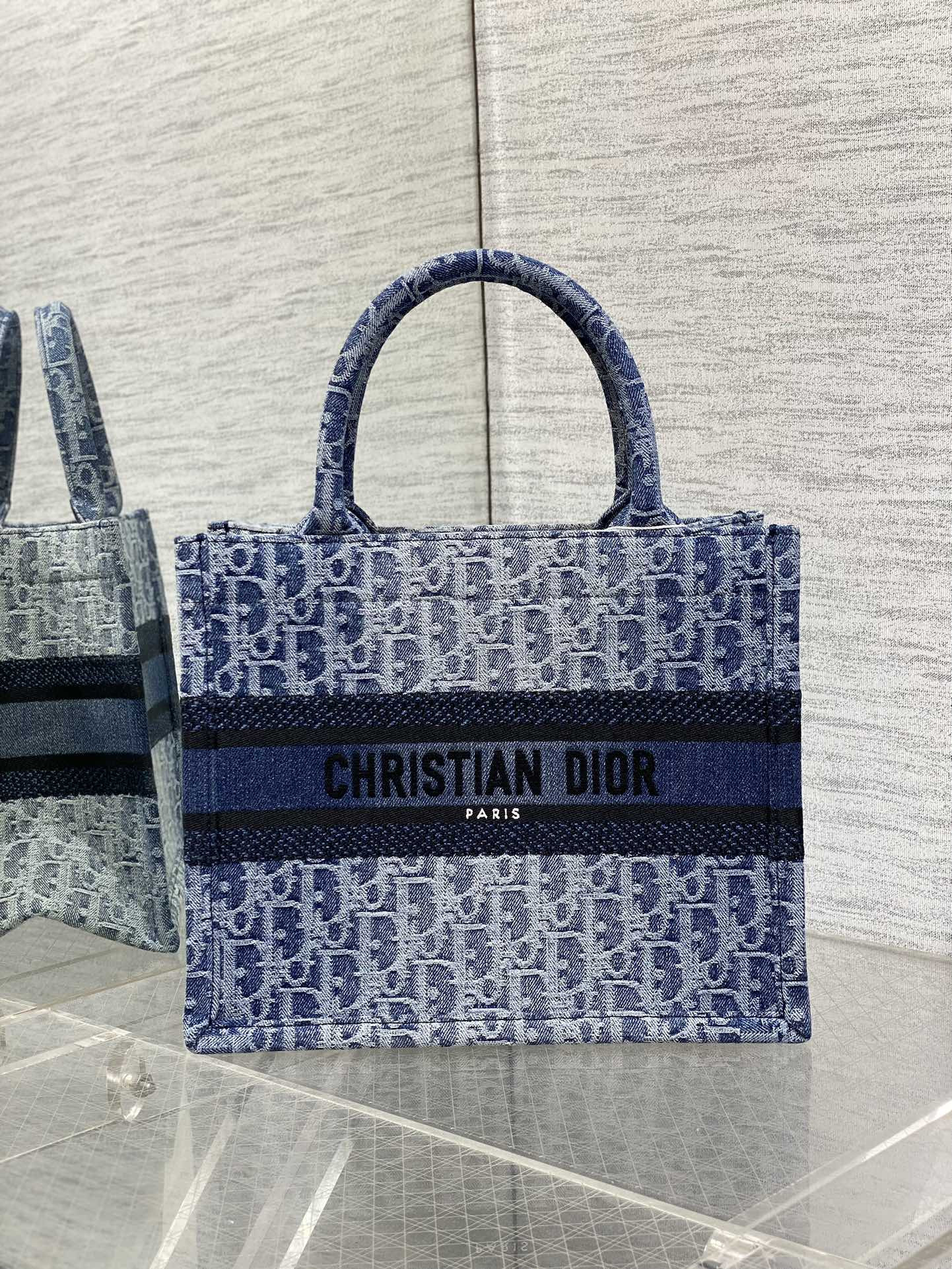 large d10r book tote blue De*1m d10r oblique jacquard 26x8x22cm