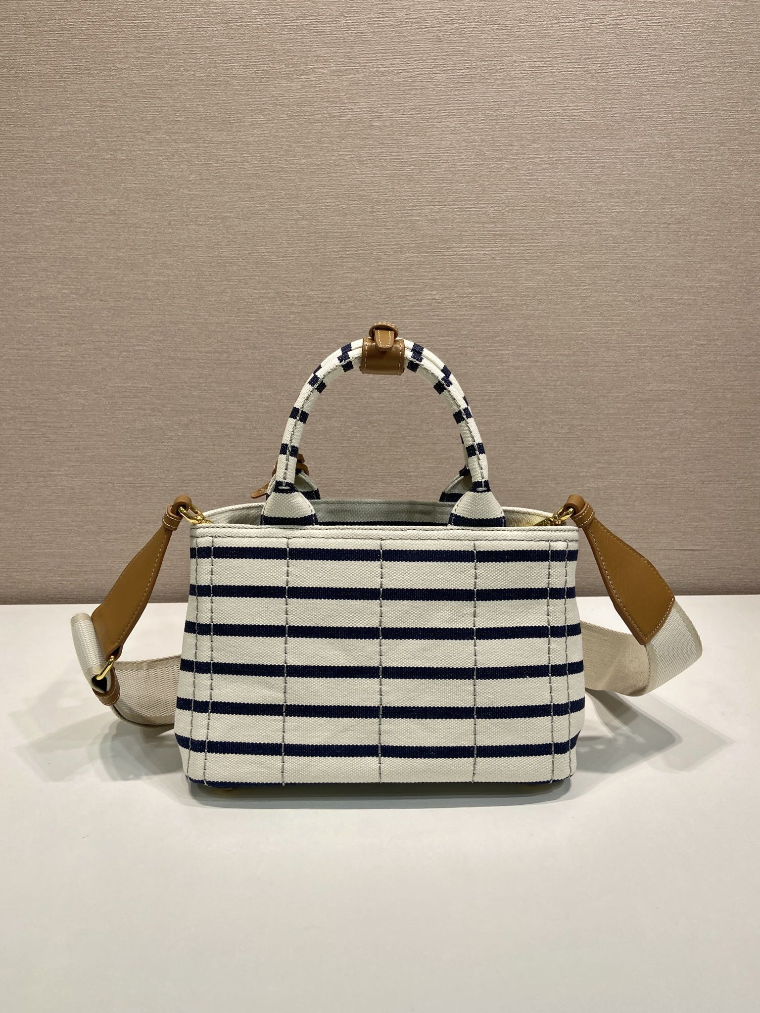 Pra*a Jardinière striped cotton canvas mini-bag 22x15x13cm