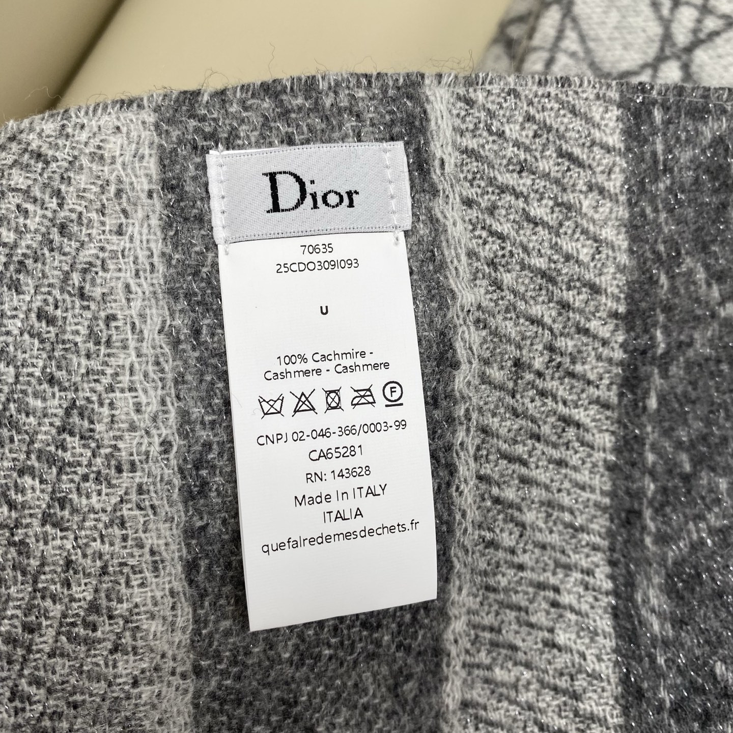D10r cannage scarf 220x45cm 67% cashmere 43% virgin wool