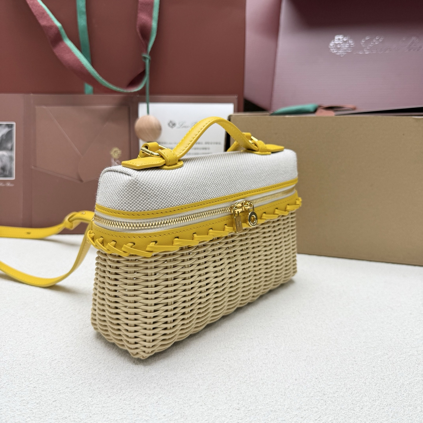 L0r0 P1ana extra pocket l19 wicker bag 19 x 11.5 x 7cm