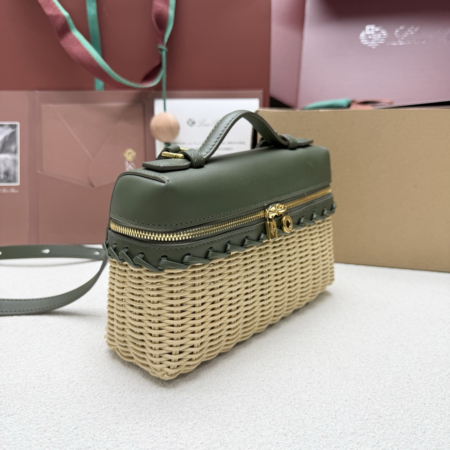 L0r0 P1ana extra pocket l19 wicker bag 19 x 11.5 x 7cm